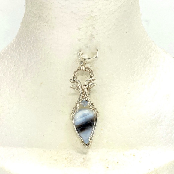 HANDMADE Blue Opal and Crystal Hand Wrapped Statement Pendant, Gift for Woman - Picture 10 of 10